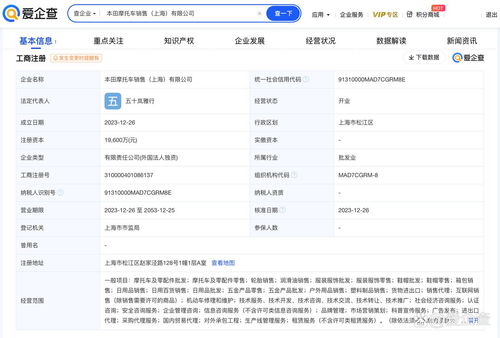 本田在華加速布局 上海新設(shè)摩托車(chē)銷(xiāo)售公司，注冊(cè)資本1.96億元聚焦國(guó)內(nèi)貿(mào)易代理